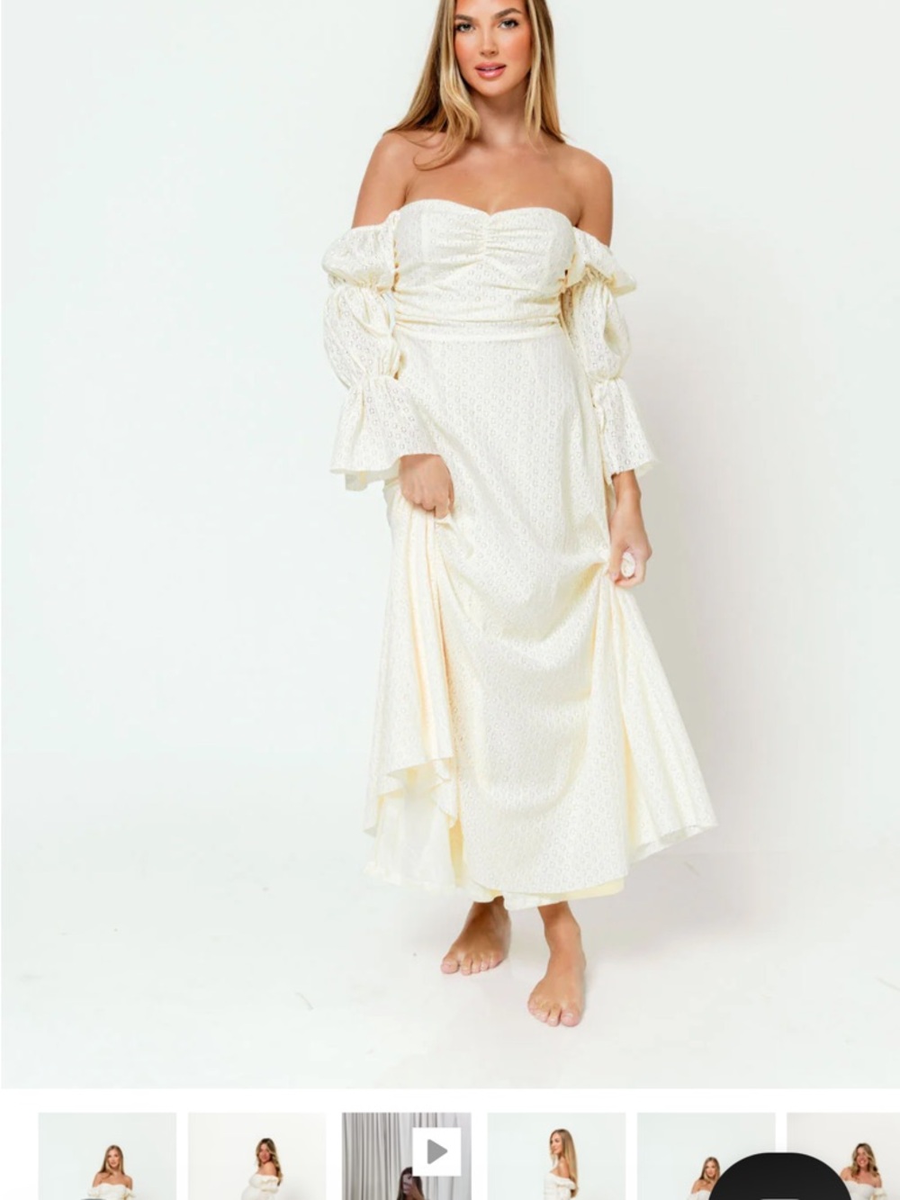 Off-Shoulder Cream Eyelet Maxi Dress